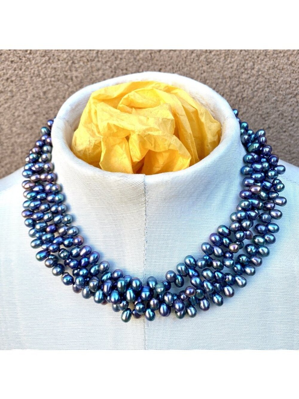 Amy Kahn Russell 3 Strand Iridescent Teardrop Pearl Necklace